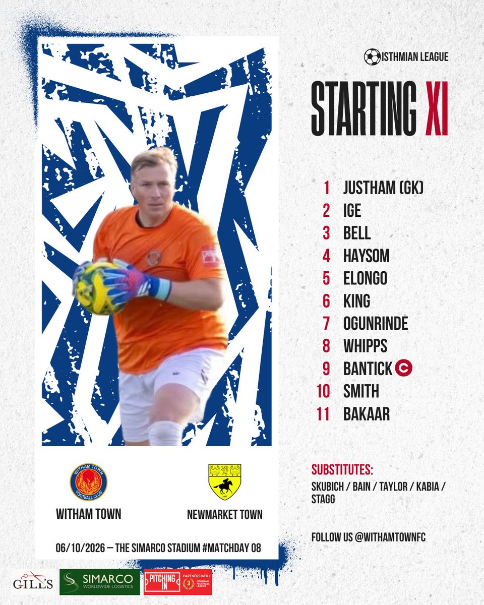 Withamtownfc's tweet photo. Starting XI to face Newmarket Town. https://t.co/H6gXxqEtuU