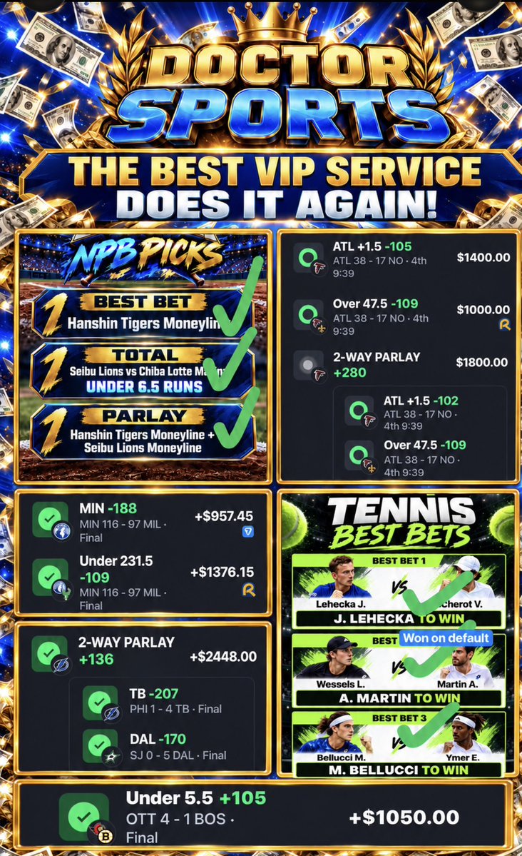 DoctorSports33's tweet photo. 💰 LOOK WHAT THE HELL YOU’RE MISSING OUT ON! 💰

DOCTOR SPORTS VIP DOES IT AGAIN! WE’RE PROFITING IN EVERY SPORT—AND YOU’RE STILL WATCHING FROM THE SIDELINES! 🔥

JUST $15 A WEEK!  YOU BETTER JOIN TODAY ⬇️

https://t.co/JsTkAZbMSd

@DoctorsportsHQ #vip #winner #fyp #bet https://t.co/yM9wpVUwou