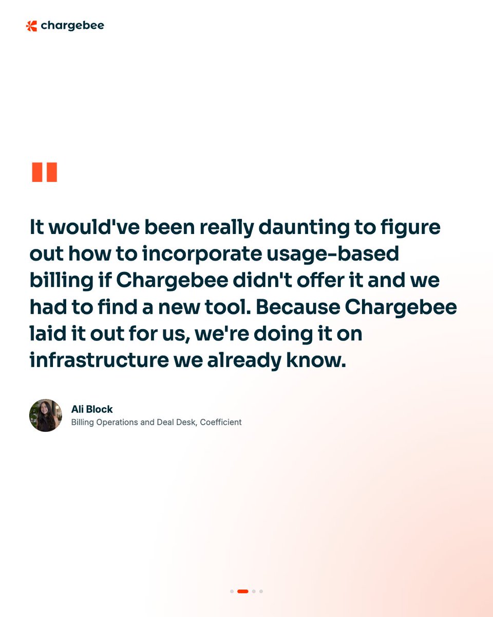 chargebee's tweet photo. Small businesses pay by credit card. Enterprise customers sign multi-year contracts and pay via bank transfer. Most billing setups force a choice between the two. Here’s how @coefficient_io runs both on Chargebee.

Before working with Chargebee, the no-code data platform invoiced larger contracts manually out of Stripe and QuickBooks. Billing data sat scattered across systems, with no single record of who had paid. Every payment question went through engineering.

⟡ Two GTM models on one platform ⟡
Ali Block, who leads Billing Operations and Deal Desk at Coefficient, brought every active customer into Chargebee. One system now runs two distinct motions: self-serve customers pay by credit card, while enterprise customers sign custom terms with bank transfer and multi-year contracts. When a self-serve customer converts to a custom plan, the team updates the existing subscription in place, prorating from the current date to term end rather than reissuing and refunding. Sales and support now see payment status and account history directly. 

⟡ Moving to usage and credits ⟡
After four years of seat-based pricing, Coefficient is moving into usage- and credit-based pricing for its AI products, and it won’t need to re-platform its billing system or pull engineers off the core product. Chargebee already had the capability built in, so the shift became a configuration, not a new build. "If we don't adapt to this, we get left behind," Ali says.

That shift shows up in the numbers too. Coefficient's accounting firm now closes the books in about a day, one to two weeks faster than before. Annual invoicing volume has since quadrupled, all on the same platform. As Ben Crosswell, Chief Operating Officer at Coefficient, put it: "Our accounting firm tells us our books are cleaner and close faster than any of their other clients."

Read the full Coefficient story here to learn how you can run self-serve signups, enterprise sales, and any pricing model on one billing platform: https://t.co/gOpmuzBulo 

#Chargebee #AIMonetization
