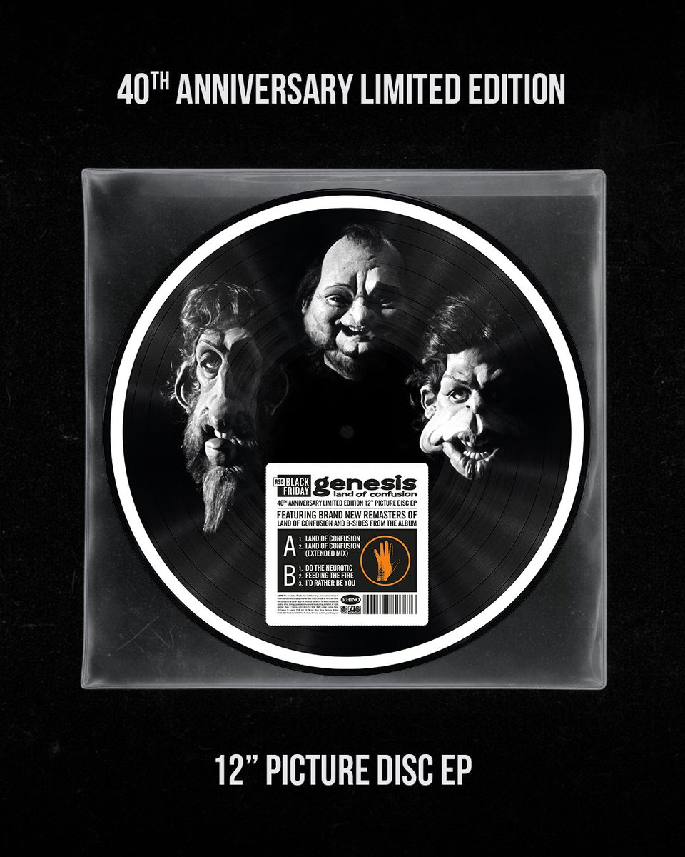genesis_band's tweet photo. To celebrate the 40th anniversary of Genesis' hit single "Land of Confusion", a new limited edition picture disc will be released for Record Store Day Black Friday 2026.

Available 27th November.

#InvisibleTouch40 https://t.co/FCjc63wQpF