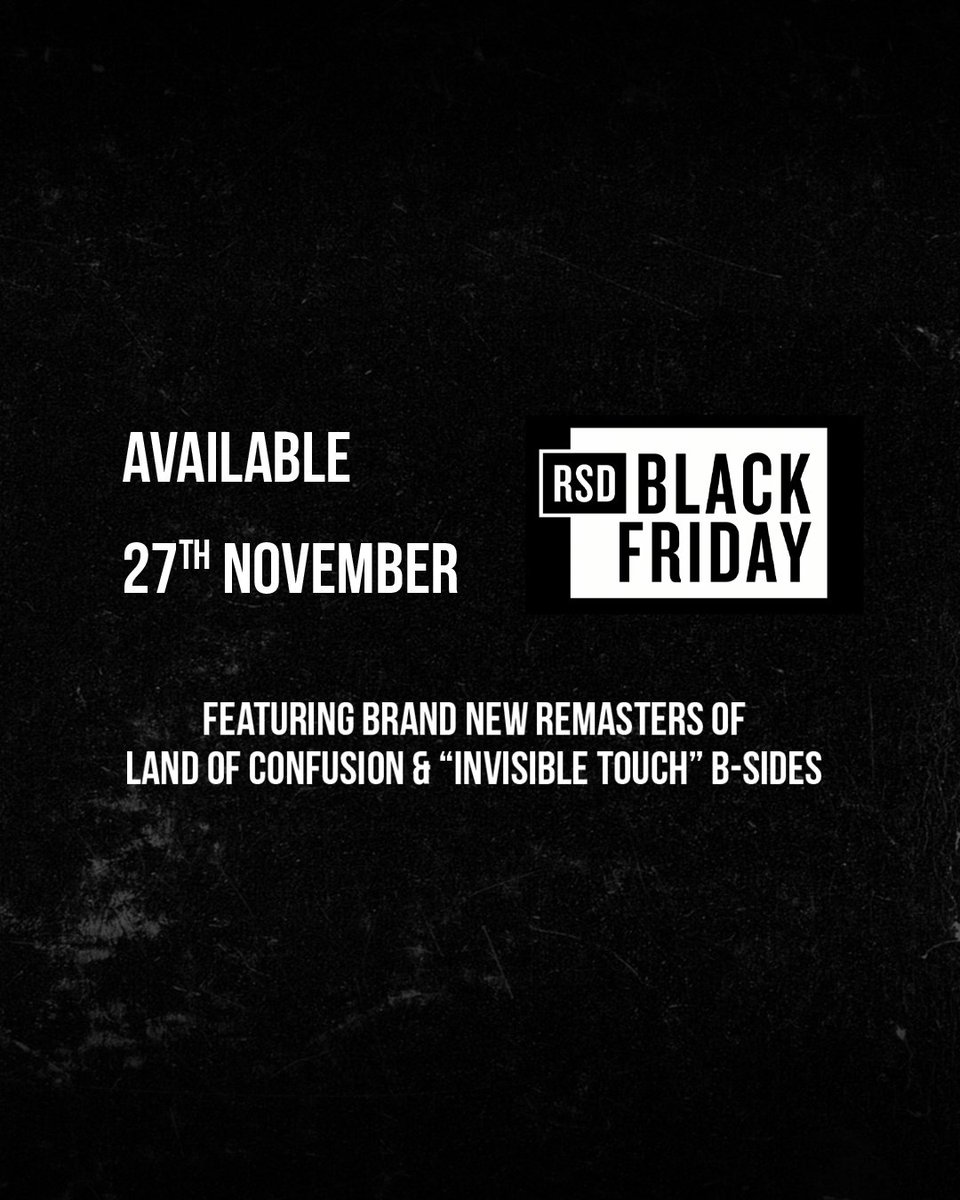 genesis_band's tweet photo. To celebrate the 40th anniversary of Genesis' hit single "Land of Confusion", a new limited edition picture disc will be released for Record Store Day Black Friday 2026.

Available 27th November.

#InvisibleTouch40 https://t.co/FCjc63wQpF