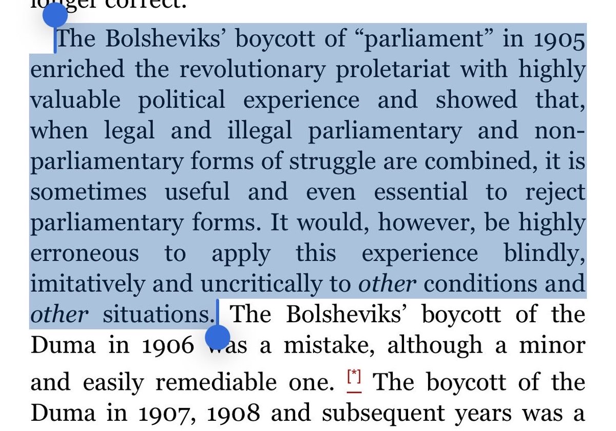 RoseMediayt's tweet photo. Lenin’s whole point was that the party must be able to accurately gauge the situation to determine the tactics. His calls for parliamentarianism were very very strong suggestions, but their main take away was that tactics cannot be decided in advance. https://t.co/0lYONtK3bV