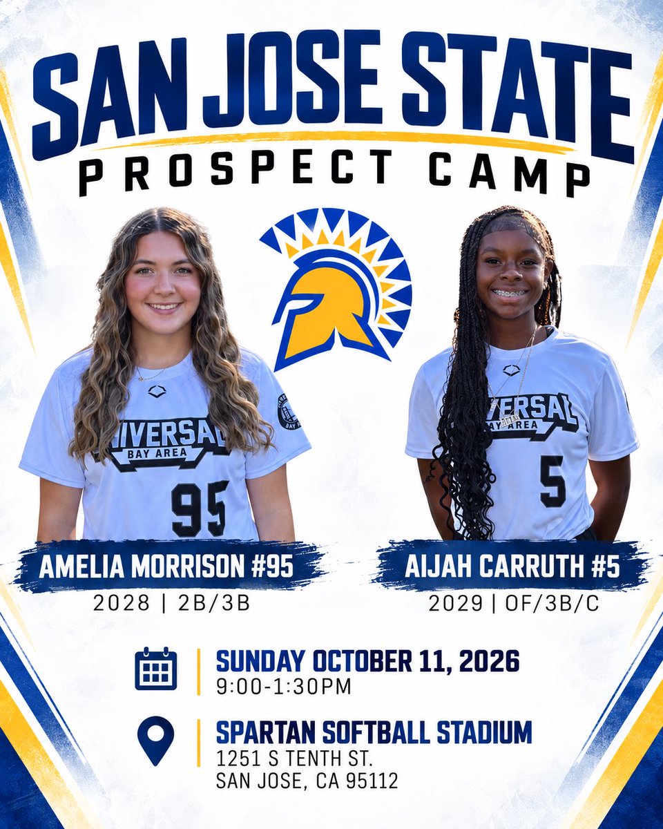 UBA_TatroCook's tweet photo. Good luck to two of our athletes who are attending this weekends @SanJoseStateSB elite camp this Sunday! Work hard, hustle and have a great time!!

@AmeliaM38127 | 2B/3B | R/R
@aijah_carruth5 | OF/3B/C | R/R https://t.co/IlAT5Dh1ES