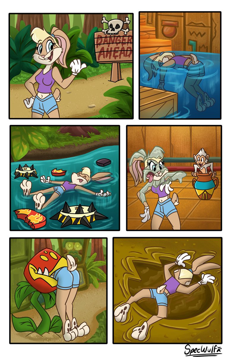 Spec_wulf's tweet photo. More Crash Bandicoot-style deaths, now featuring Lola Bunny. 🐰💥
Comic page commission.

#furry #comic #furrycommission #looneytunesㅤㅤㅤ https://t.co/J8ABF87yGC