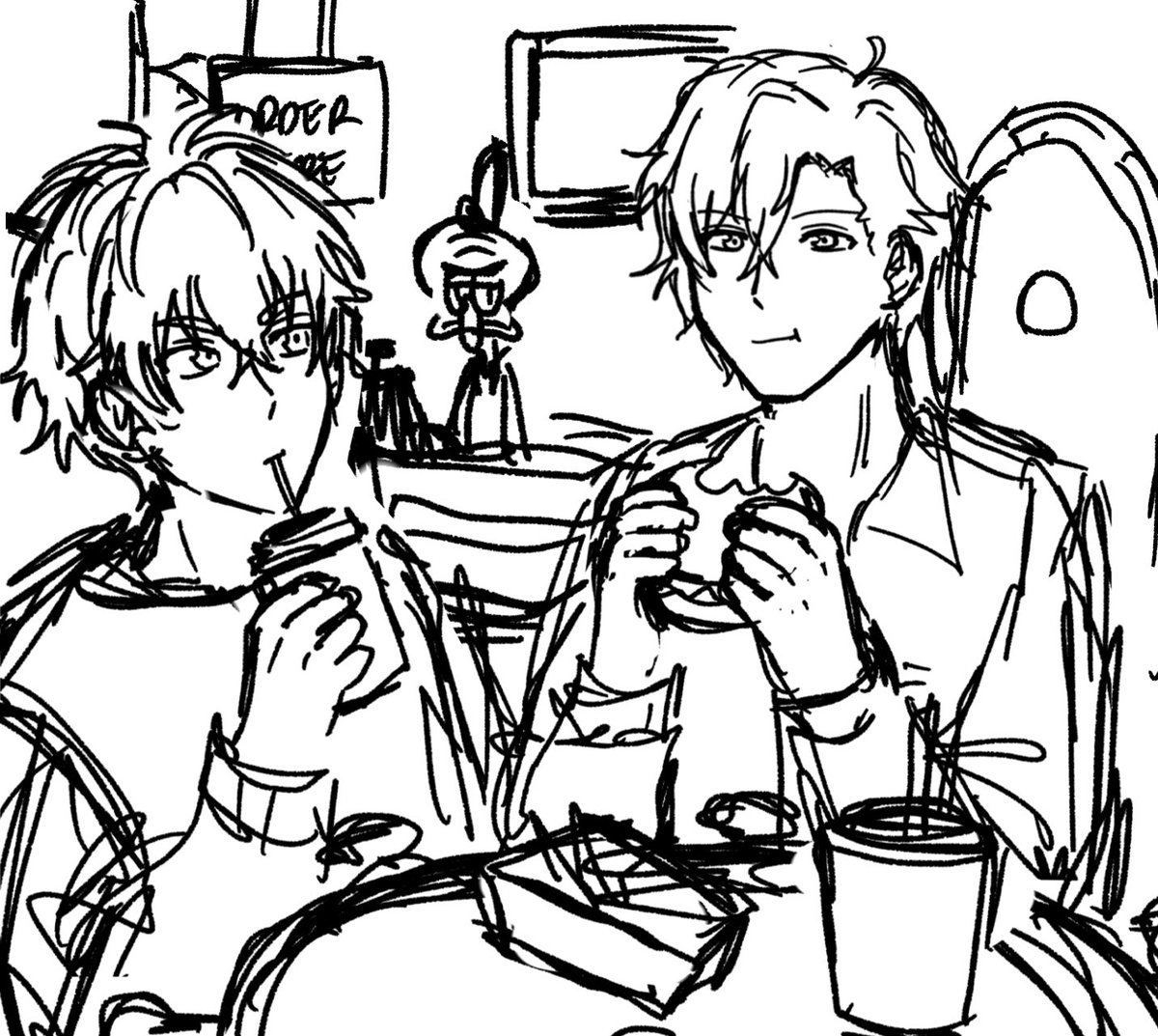 chessados's tweet photo. originally i was actually gonna draw koga and adonis eating at the krusty krab together but i didnt like the composition…. ill draw something with koga at some point tho. perhaps koga and leon with leon as a merdog 🤔 https://t.co/ZMZKgpriQd