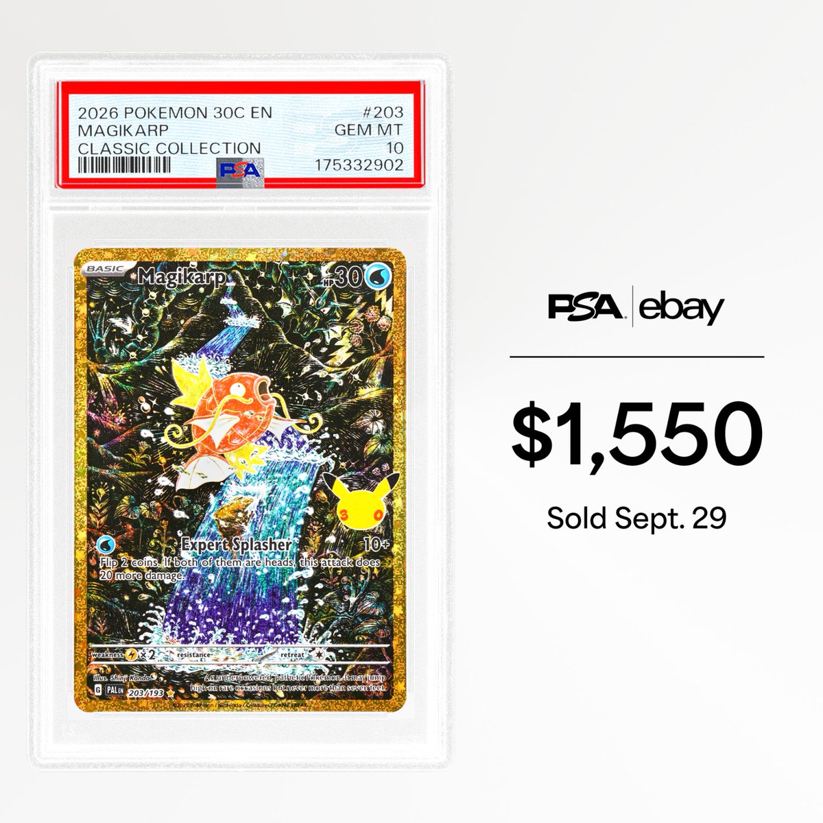 PSAcard's tweet photo. The first graded sales from Pokémon’s 30th Celebration are rolling through, with Mew’s Futuristic Rare leading the way. https://t.co/Xs5feG4MCM
