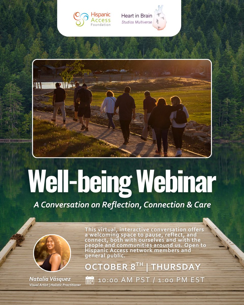HispanicAccess's tweet photo. What does well-being mean to you? Join our upcoming webinar to learn how reflection, connection, and care can shape how we show up for ourselves and our communities. 🫂 No experience or personal sharing is required! Register today ➡️https://t.co/7nL6KCPwjA https://t.co/fvXW0KW69C