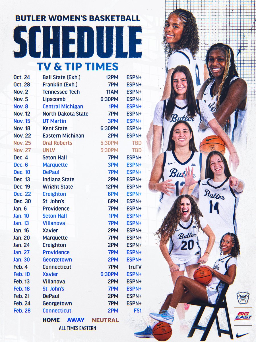 ButlerUWBB's tweet photo. The 26-27 TV &amp; Tip Times are officially here ‼️⏰

🎟️: https://t.co/bRVb83qVlz https://t.co/pdhuE6pc9n