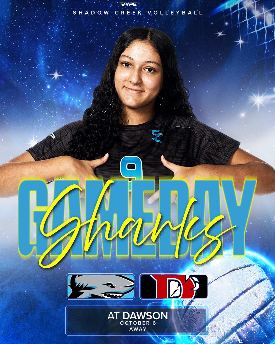 ShadowCreekVB's tweet photo. Big game tonight for the Lady Sharks.  Come show your support as we take on @dawsonhsvolleyball at Dawson HS.  Varsity 6:30pm, JV 5:30pm, FrA 4:30pm @scsharksathletics @aisd.athletics @shadowcreekhs #finsupcreek 🦈 🏐 https://t.co/8pxHGPyaSz