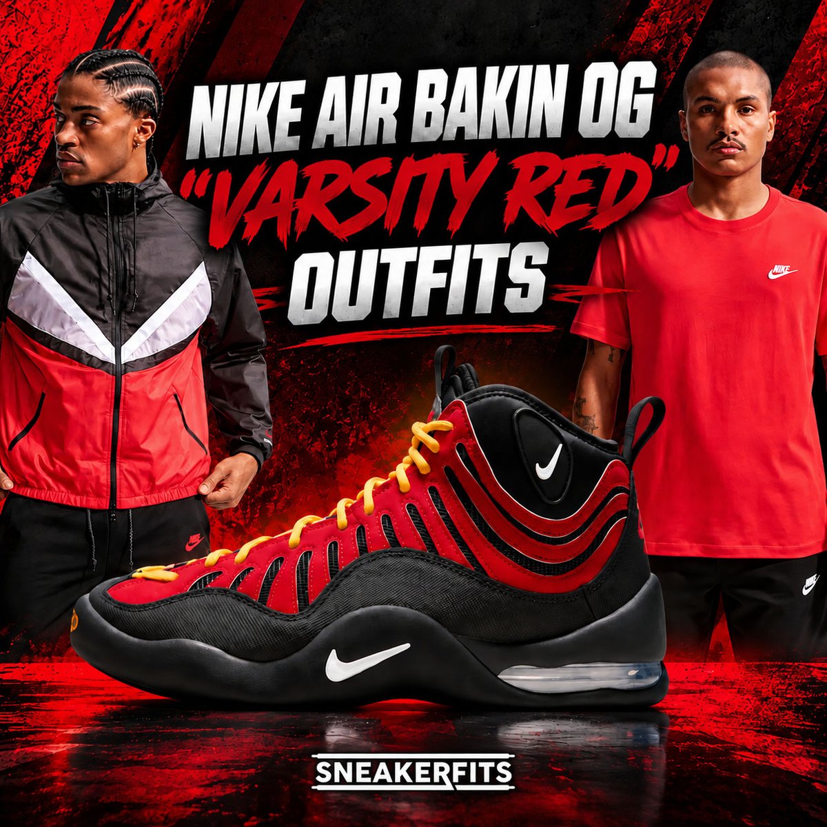 SneakerFitsCom's tweet photo. Nike Air Bakin OG “Varsity Red” outfit ideas 🔥

See matching Nike apparel and complete outfit combinations featuring Nike Club and Solo Fleece styles.

See the full outfit guide:
 https://t.co/t7wZjAxjXu

#NikeAirBakin #SneakerFits https://t.co/H6c6w6Jiba