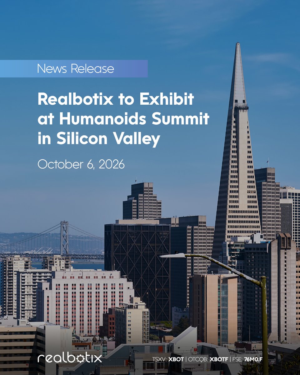 RealbotixCorp's tweet photo. Realbotix will showcase its humanoid robots and AI technology at the @HumanoidsSummit in Silicon Valley on December 1-2, 2026.

Attendees will have the opportunity to interact with a Realbotix humanoid robot and experience the Company’s conversational AI and proprietary Vinci Vision system in a live event setting.

“...This will be the first time Realbotix showcases its robots and AI platform in Silicon Valley,” said CEO Andrew Kiguel.

Read more: https://t.co/6d26S73MET

🇨🇦 #TSXV: #XBOT $XBOT.V 🇺🇸 #OTCQB: #XBOTF

#HumanoidsSummit #humanoidrobot #Realbotix
