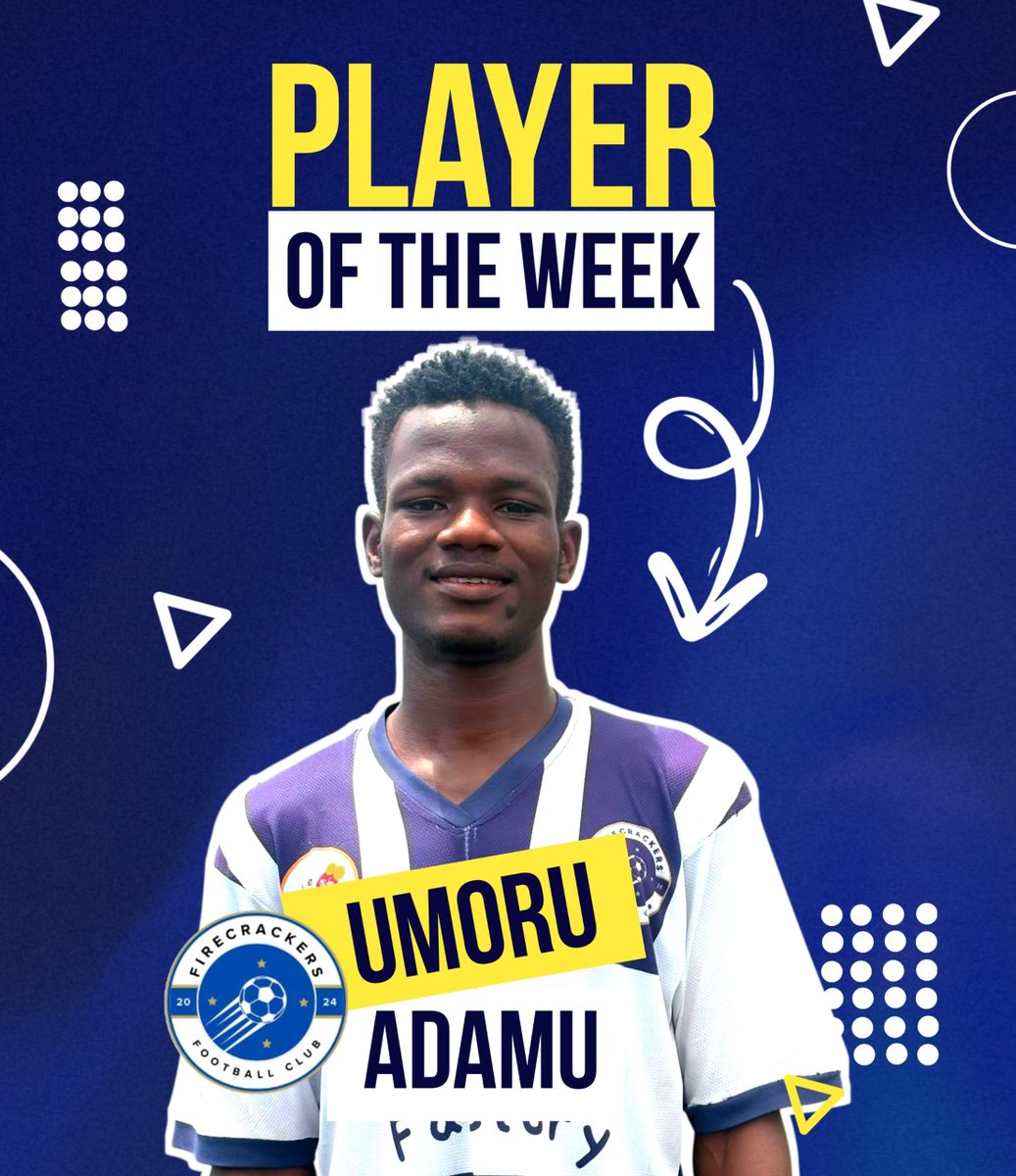 FirecrackersFc's tweet photo. 🏆 PLAYER OF THE WEEK | UMORU ADAMU 🧱

Character. Commitment. Consistency.

Umoru Adamu has been a model of everything we value at Firecrackers. Reliable, disciplined, and always ready to put in the work.

A solid brick in our defence, standing firm when it matters most. 🔥 https://t.co/qQKcrqEqHE