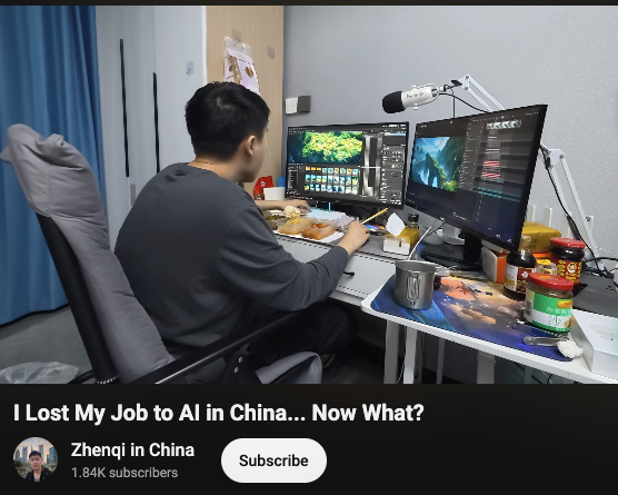 ekkiswa's tweet photo. Someone in China just lost their job to AI.

If AI is already replacing skilled workers in China, we should probably be paying attention.

Because this isn't a China problem. https://t.co/298JmK4OhY