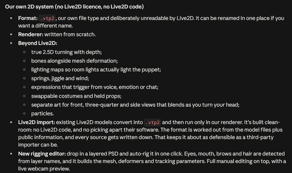 DonPBongwater's tweet photo. Fuck Live2D and their license.

I'm gonna make my own Live2D...and with hookers...and blackjack.

Actual real talk, fuck em, I made my own version. Converts your Live2D model with no quality or function loss to a different file format. All local to your PC, and soon to mobile. https://t.co/0HrAPYYX5H