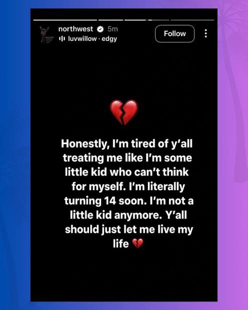 DanielClipps's tweet photo. 13 years old north west shared a photo of her and her 26 years old boyfriend Ken kerson on a vacation that made Kanye crashout and cut off her $20,000 monthly allowance accusing kim kardashian of bad parenting😭😭

She posted on her instagram and said: Honestly, I'm tired of y'all treating me like I'm some little kid who can't think for myself. I'm literally turning 14 soon. I'm not a little kid anymore. Y'all should just let me live my life in peace 💔😭🥲🥹