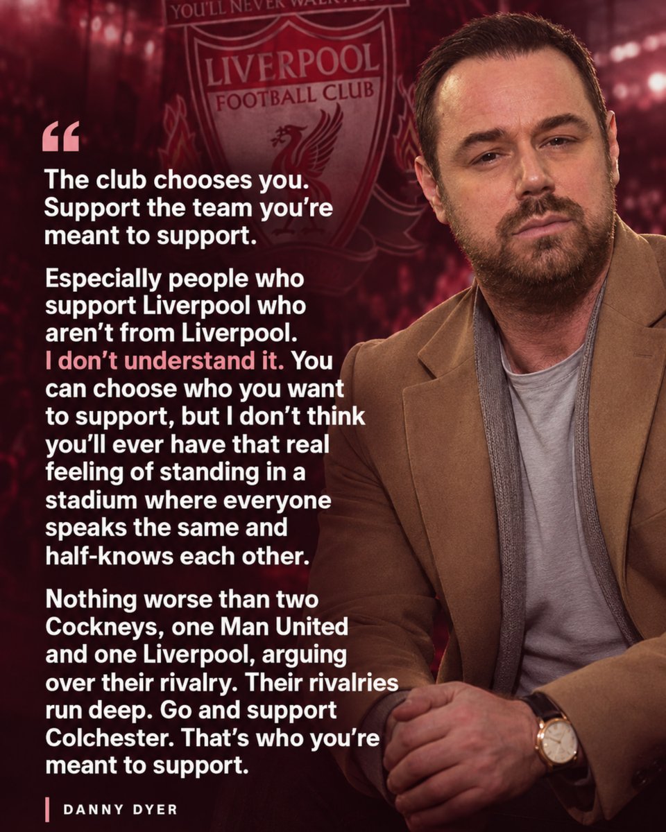 AwayDaysFB's tweet photo. Danny Dyer talking about people who don't support their local clubs and instead supporting one of the Top 6 clubs, hard to disagree with him here. I really don't understand why you have people living in Birmingha supporting Manchester United or Liverpool... https://t.co/ZeIfKG4IRB