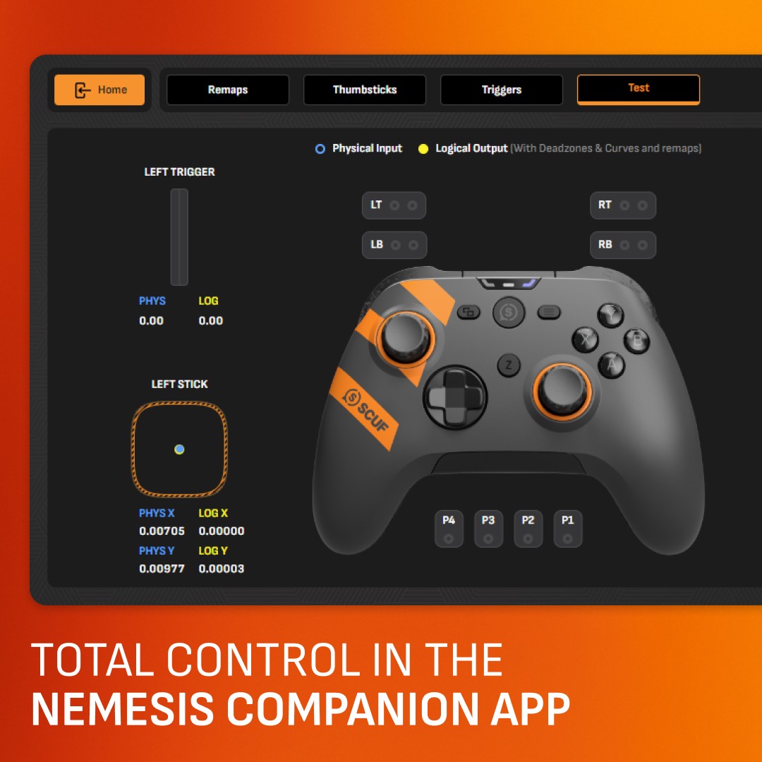 ScufGaming's tweet photo. Take total control with the SCUF Nemesis Pro 8K PC Companion App.

⚡️ True 0% deadzones for instant response
⚡️ Custom button remapping for up to 21 inputs
⚡️ Onboard profile management
⚡️ Instant thumbstick &amp; trigger recalibration

Download here 👉 https://t.co/emBh6V1TDV https://t.co/aM4cVx66uF