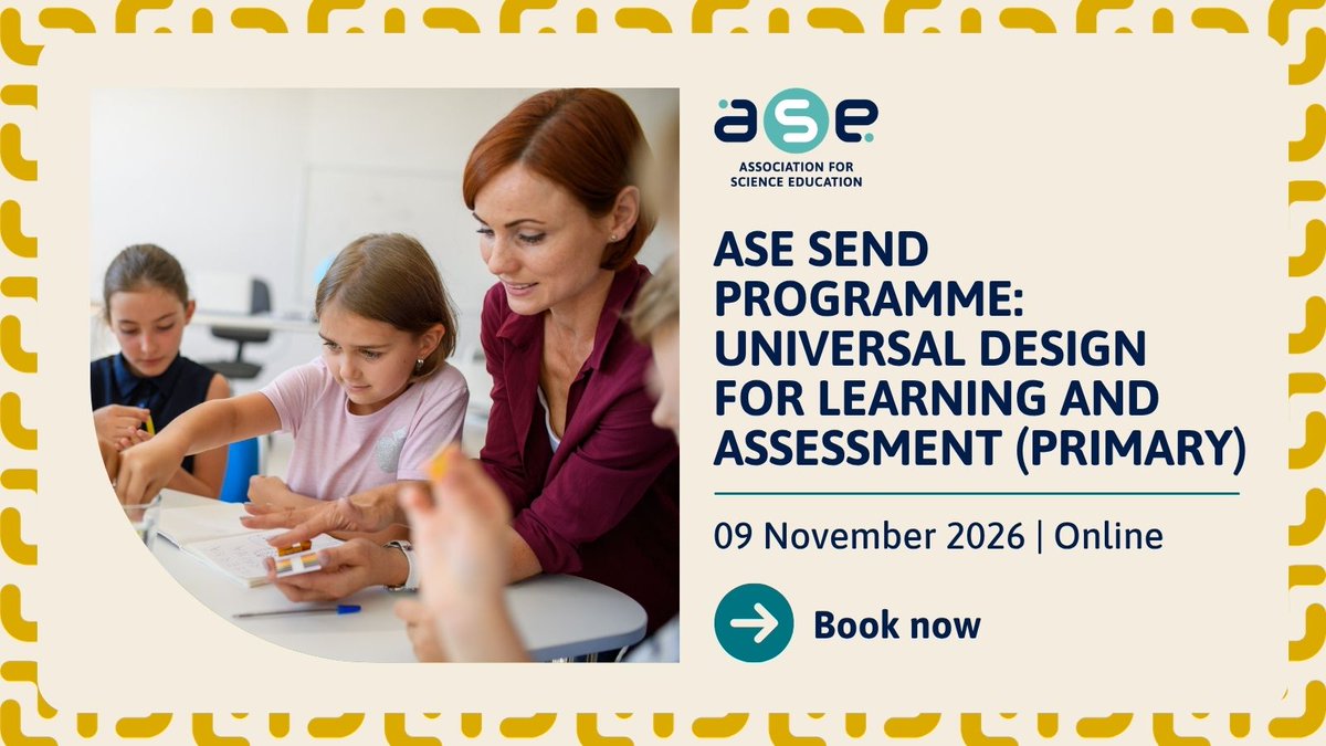 theASE's tweet photo. How can primary science assessment capture what pupils understand?

Join ASE’s online workshop, UDL &amp; and Assessment in Primary Science, and explore inclusive approaches that balance scientific understanding with early literacy development.

Book now: https://t.co/QLz0Qk7AnO https://t.co/l2DJr9OSuL