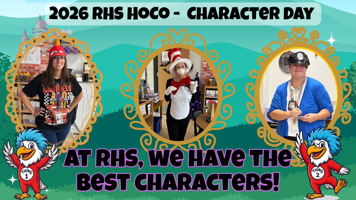 RichardsonHS1's tweet photo. 🎭 Character Day isn't just for students!
Our RHS staff joined the HoCo fun too, proving you're never too old to play dress-up. 😂💜💛
And we suspect a few of these Eagles have been waiting ALL YEAR for this.
#RHSHoCo26 #AlwaysAnEagle #RISDInsiders #RISDDreamOn https://t.co/xCfSrZtmUP