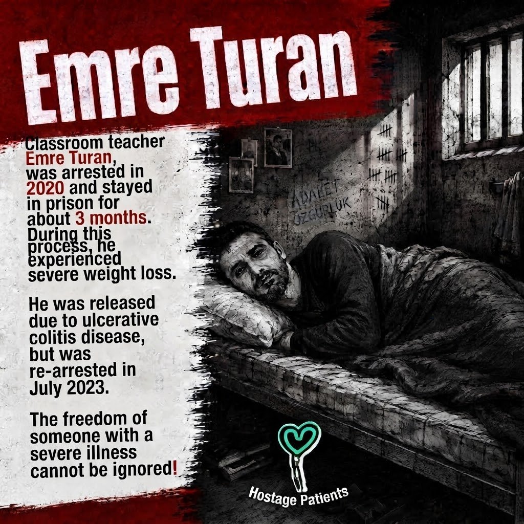 HostagePatients's tweet photo. Primary school teacher Emre Turan was arrested in 2020 and spent approximately three months in prison. During this period, he suffered significant weight loss. He was released from custody due to his ulcerative colitis, but was arrested again in July 2023.

The freedom of a person suffering from a serious illness must not be disregarded. ❗

HalilAla SkandalRapor
#adaletyoksa #MehmetŞimşekAGS50Bin #HemenÖdePBLK