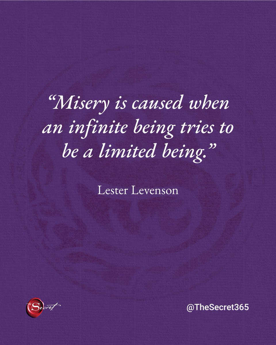 thesecret's tweet photo. Embracing our true, limitless nature can free us from suffering and open the door to joy. Comment 🙏 below and truly experience joy.

“Misery is caused when an infinite being tries to be a limited being.” Lester Levenson

#RhondaByrne #TheSecret #lawofattraction #loa #visualization #manifestation #askbelievereceive