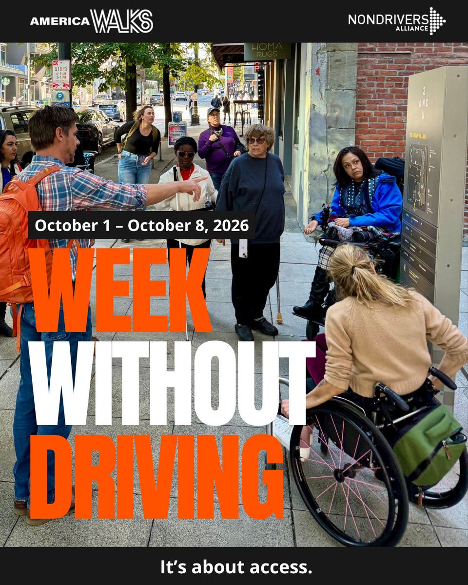 americawalks's tweet photo. #WeekWithoutDriving is gaining momentum!

Hundreds of elected leaders, organizations + community advocates have pledged to walk, roll, bike + ride transit to bring awareness to the gaps in our transportation for nondrivers.

There’s still time to sign up! https://t.co/cnuWVbKuXC https://t.co/BrnYEiJAGB