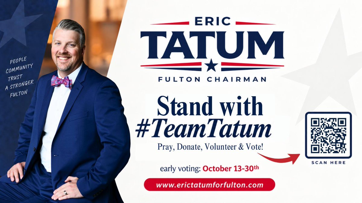 EricTatumforGA's tweet photo. Stand with #TeamTatum and help us bring people, community, trust, and a stronger Fulton to the Fulton County Commission.
👉 https://t.co/X30DbAIaZ2
#EricTatumForFulton #FultonCounty https://t.co/Y2MNUeAXC5