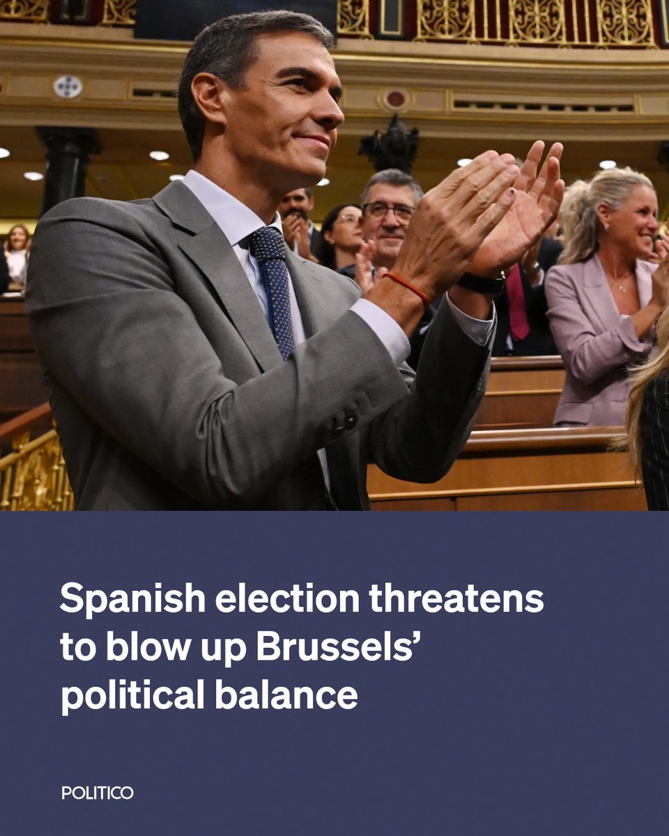 POLITICOEurope's tweet photo. A defeat for Pedro Sánchez in Spain’s snap election risks destabilizing the EU by putting the Socialists and Democrats on the back foot in Brussels and pushing them into a more confrontational stance.

🔗 https://t.co/RfQS8e4yLH https://t.co/9eeAM2jJzd