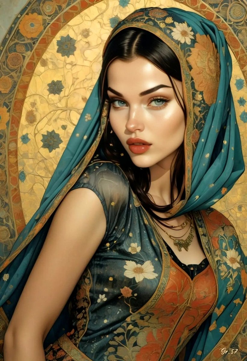 free_man_575's tweet photo. #art_painting #portrait_painting #arabesque_background #beautiful_woman #beauty_eyes #gray_eyes #black_hair #sexy_woman #veil #jewelry #flowers #flowers #Gr_57 🎱 https://t.co/BifAX81JXP