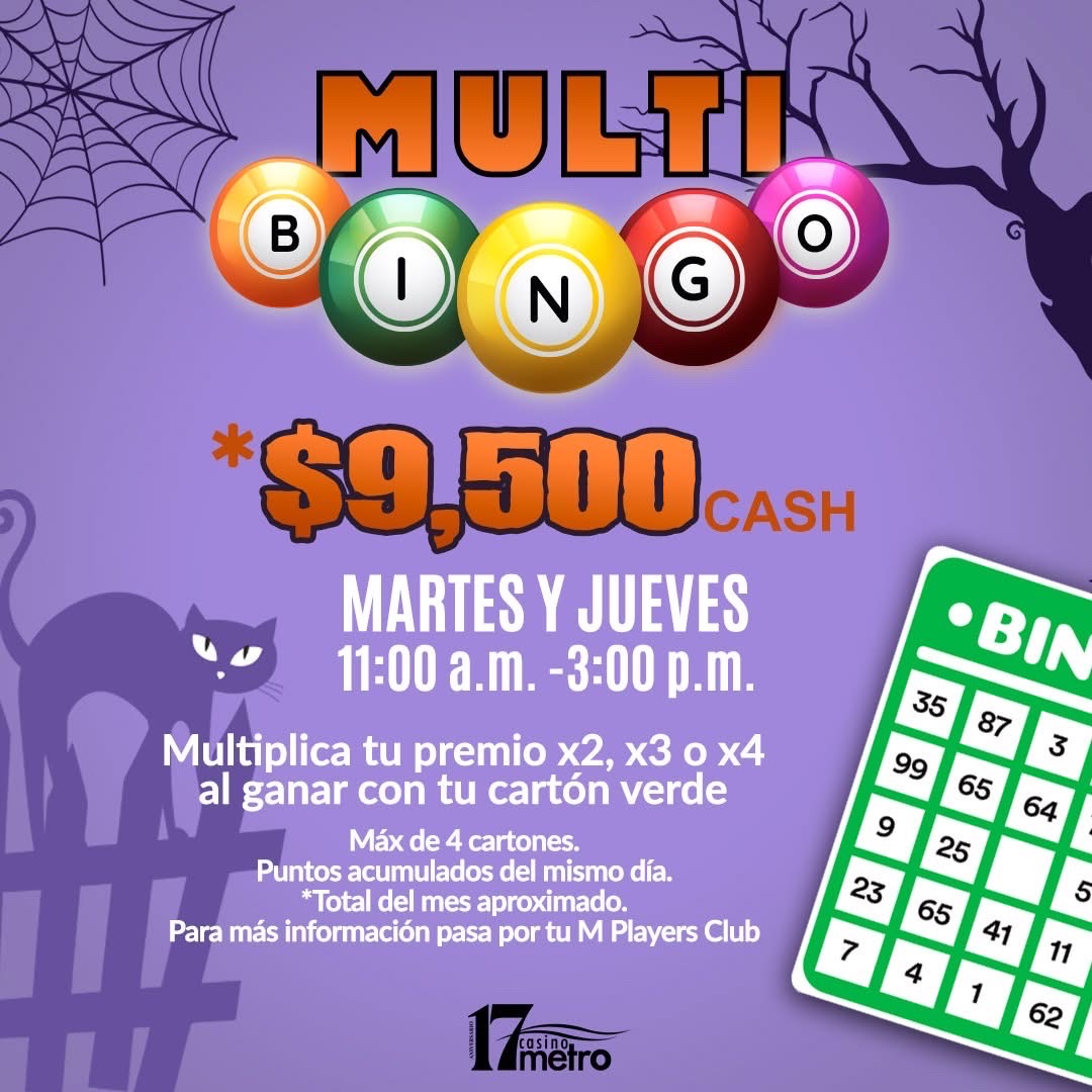 DescubreTuIsla's tweet photo. 🎰✨ ¡HOY ES TU DÍA DE SUERTE! 🍀con💰 MULTI BINGO 💰 de CasinoMetro
#CasinoMetro #MetroLounge #MetroBets #Casinos #DescubreTuIsla #HappyHour https://t.co/oFzE4usXa1