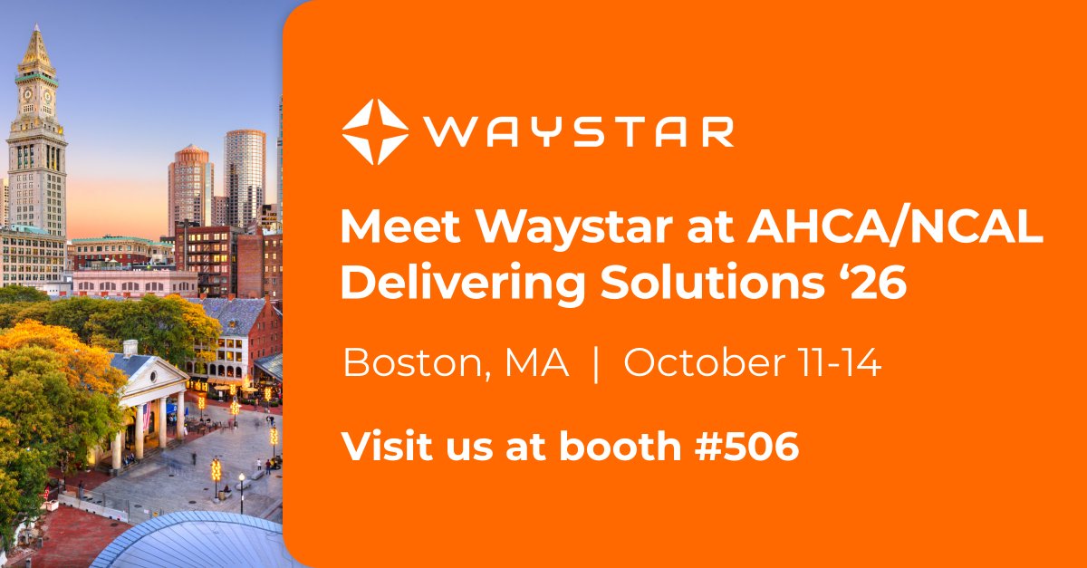 Waystar's tweet photo. Going to AHCA/NCAL Delivering Solutions 26 in Boston, MA? Stop by booth #506. Our experts would love to show you how our AI-powered software can help eliminate manual tasks, prevent denials, and boost productivity. Swing by or reserve a spot now. https://t.co/t6da3z80ZC https://t.co/DyS9XYBoeX