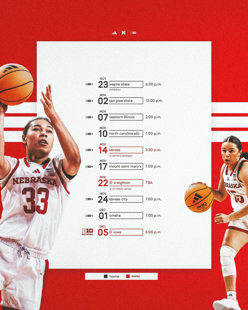 HuskerWBB's tweet photo. 📺 When and where to watch! 

Some updates for the 2026-27 season ⬇️ https://t.co/GRzCEOdqWr