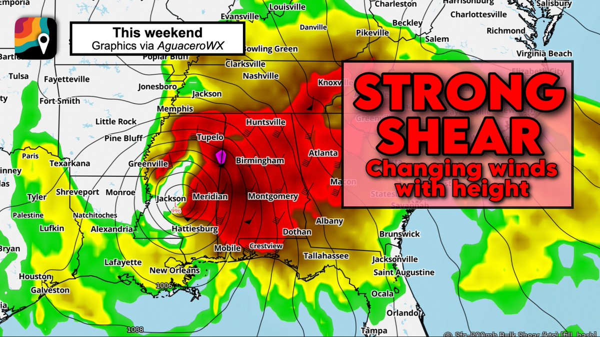 MyRadarWX's tweet photo. SATURDAY and SUNDAY, October 10-11 could feature tornado activity across Alabama, Florida and Georgia. An isolated significant tornado is possible. 

This is in association with a landfalling tropical system that will earn the name "Isaias." The system's will probably come ashore somewhere between New Orleans and Apalachicola.

As the system makes landfall, dry air will swirl in on its back side. That will weaken the tropical storm/hurricane, BUT make a recipe favorable for tornadoes.

As dry air clashes with moist, tropical air, we'll probably get one or more bands of thunderstorms on the east (right) side of the system. Those thunderstorms will tap into the remnant storm's rotating wind field and acquire rotation themselves.
 
At least a very isolated tornado is possible as far north as eastern Tennessee or western parts of the Carolinas. The greatest risk of an isolated significant tornado or two is between Pensacola, Tallahassee and Jacksonville.

This forecast is made both based on forecaster intuition and deterministic/machine learning models. StormNet, the most accurate of any severe weather-focused machine learning model, is already highlighting this region.

The threat could begin Friday night and last into Sunday, shifting from the Gulf Coast northward. 

The European model in particular is highlighting an overlap of shear (changing winds with height) and instability (thunderstorm fuel). That juiced-up air mass will allow thunderstorms to blossom vertically into an environment that will twist them counterclockwise. 

For now, remain abreast of the evolving forecast.