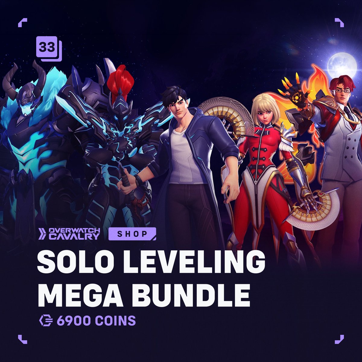 OWCavalry's tweet photo. New #Overwatch Shop Bundle: Solo Leveling Mega Bundle ⚔️
 
🛒 Available in-game now for 6900 Overwatch Coins. https://t.co/bbjimTCqa9