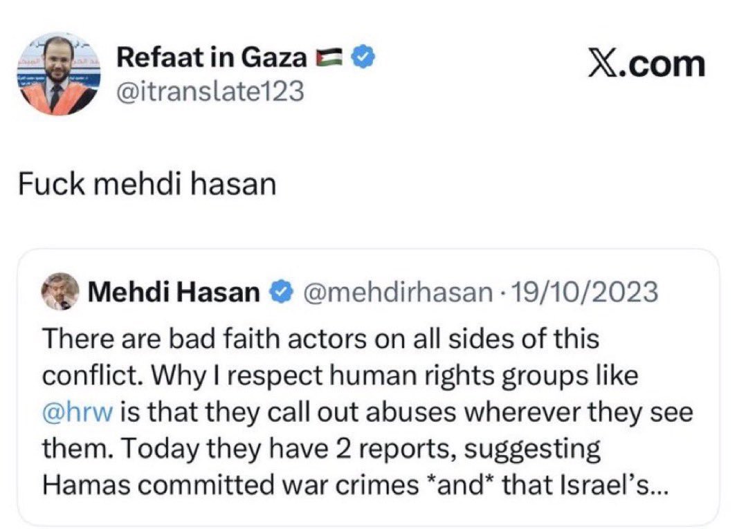 theherbster59's tweet photo. @georgeofpatmos Mehdi Hassan is a genocidal Zionist. He frequently attacks anti-Zionists like @doomernat22 and the noble Malaysian PM Mahatir, while also repeating Israeli lies like those the Jews made up about 10/7 and he also claimed that PIJ bombed the Ahli Baptist hospital, when Israel did. https://t.co/9pW23aRUeV