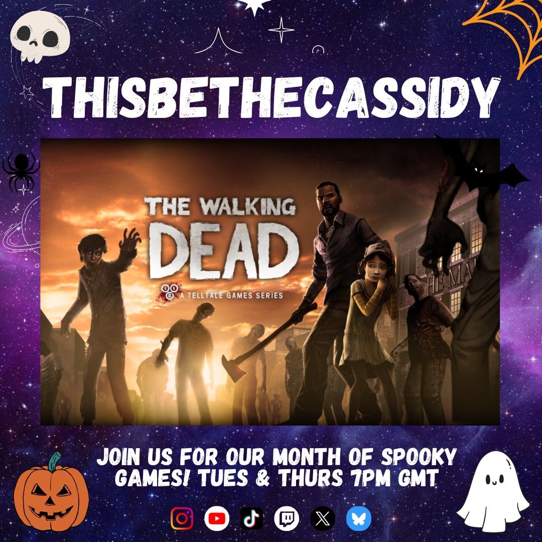 ThisCassidy's tweet photo. 🚨 Join us for a month of #ThisBeTheSpooks ! Today it's The Walking Dead Tell Tale series - first playthrough! 🚨 LIVE NOW! https://t.co/Zjflk6drnb #ThisBeTheCommunity #twitchstreamer #community #variety #comedy #horror #halloween #walkingdead #telltale @SourceGamingTV https://t.co/q9Q0zvuGIV