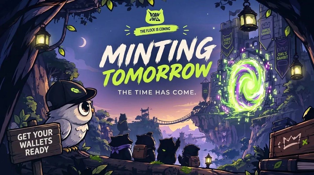 TheRobinOwls's tweet photo. THE MINT GATES ARE OPENING

The moment we’ve been building toward is almost here
RobinOwls minting goes live tomorrow   

MINT DETAILS: 
• Supply: 3,333 Owls
• Mint: FREE
• Chain: Robinhood
• Time: 10:00 AM EST

After the mint, the flock officially begins its next chapter  
Make sure your wallet is ready and stay tuned for the official announcement