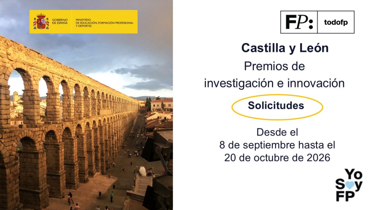todofp's tweet photo. 🔊 #FPCyL  Convocados los Premios de Investigación e Innovación en ESO, Bachillerato y Formación Profesional de Castilla y León. #TodoFP #YosoyFP
● Solicitudes del 8 de septiembre al 20 de octubre de 2026
🔍 https://t.co/omLP2jhSWC https://t.co/DcF0W858mp