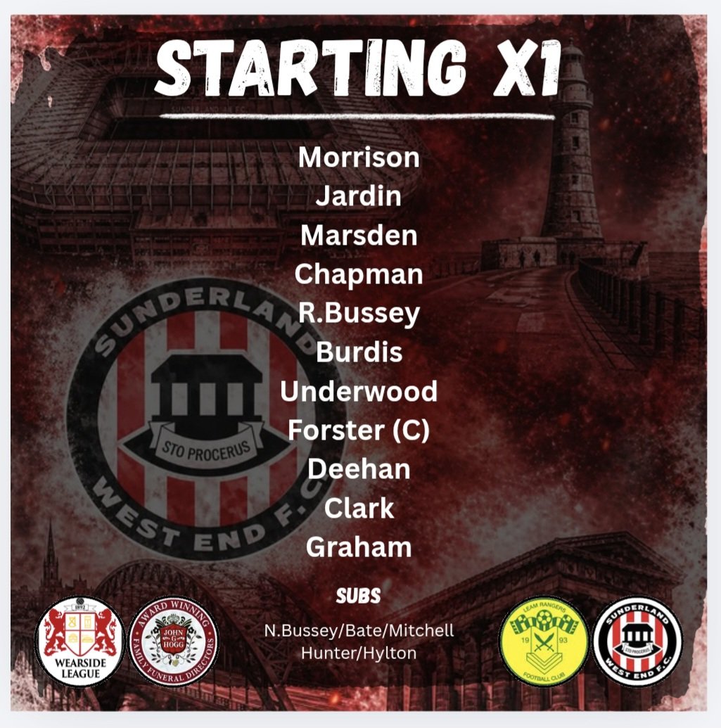 Westend_FC's tweet photo. 🔴⚪️First Team
Sponsored by John G Hogg Funeral Directors 

Here is our line up for today's game against @LeamRangers https://t.co/Gs94UMkXYG