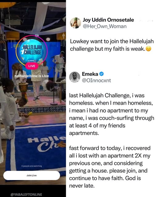 yabaleftonline's tweet photo. Man shares life-changing testimony after attending the popular Hallelujah Challenge https://t.co/u655CzmCtB