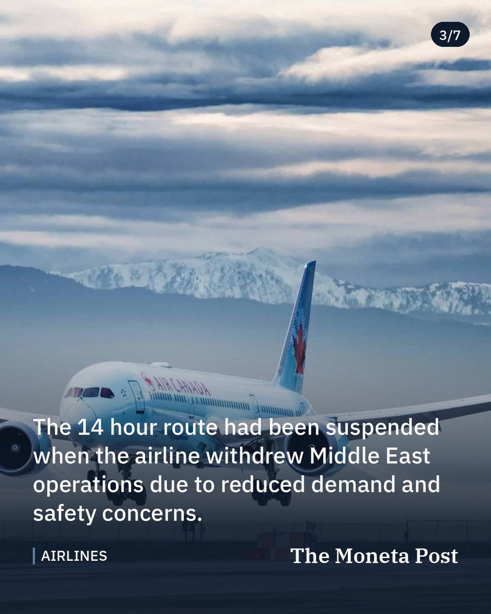 TheMonetaPost's tweet photo. Air Canada delays Dubai service restart to March amid Middle East tensions

The airline pushes back its nonstop Toronto-Dubai route and resumes Tel Aviv flights, while Etihad enters the Canadian market.

#aviation #airlines #aircanada https://t.co/JAkVoenczB