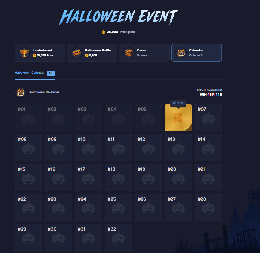 RustBattleCom's tweet photo. The Halloween Calendar just started come to collect your rewards! 🗓️   

New Rewards every 24h Don't miss out⏰ https://t.co/dSCrXLRsZc