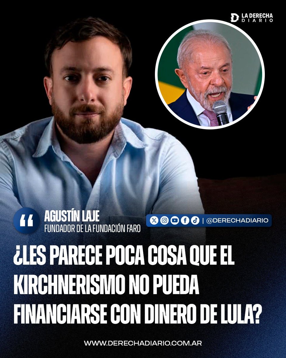 laderechadiario's tweet photo. 🚨🇦🇷🇧🇷 | “¿LES PARECE POCA COSA QUE EL KIRCHNERISMO NO PUEDA FINANCIARSE CON DINERO DE LULA?”: Agustín Laje cruzó a quienes insólitamente sostienen que a Milei le convendría una derrota de Flávio Bolsonaro en Brasil.

El fundador de la Fundación Faro remarcó el impacto que tendría para la Argentina que Lula pierda el poder y deje de respaldar políticamente y financieramente al kirchnerismo.