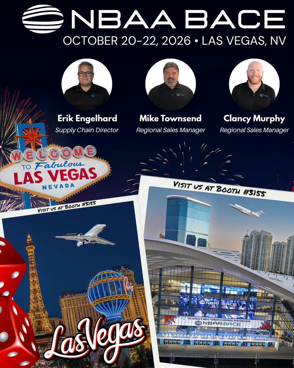 TESService's tweet photo. At @NBAA -BACE 2026, October 20–22, meet Director of Supply Chain Erik Engelhard and Regional Sales Managers at...

Check out more on our LinkedIn: https://t.co/Yd16T5NPZF

#businessaviation #bizjet #avgeek #aircraftmaintenance #NBAA2026 https://t.co/GztHM4xBUW