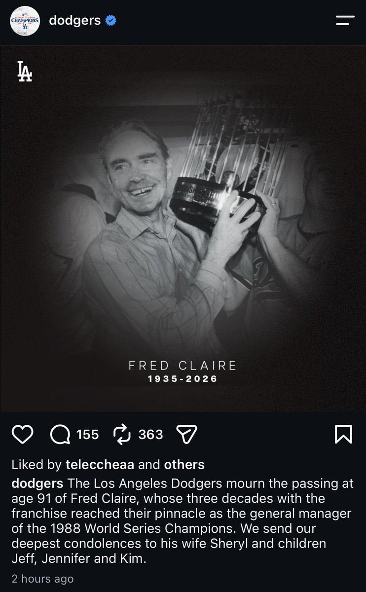 BeholdPaleH0rse's tweet photo. Fred Claire coincidentally dies on the day of a Dodgers playoff game. How do all of these people coincidentally die on important dates coinciding with their team playing? https://t.co/sTAhEQ4UGm