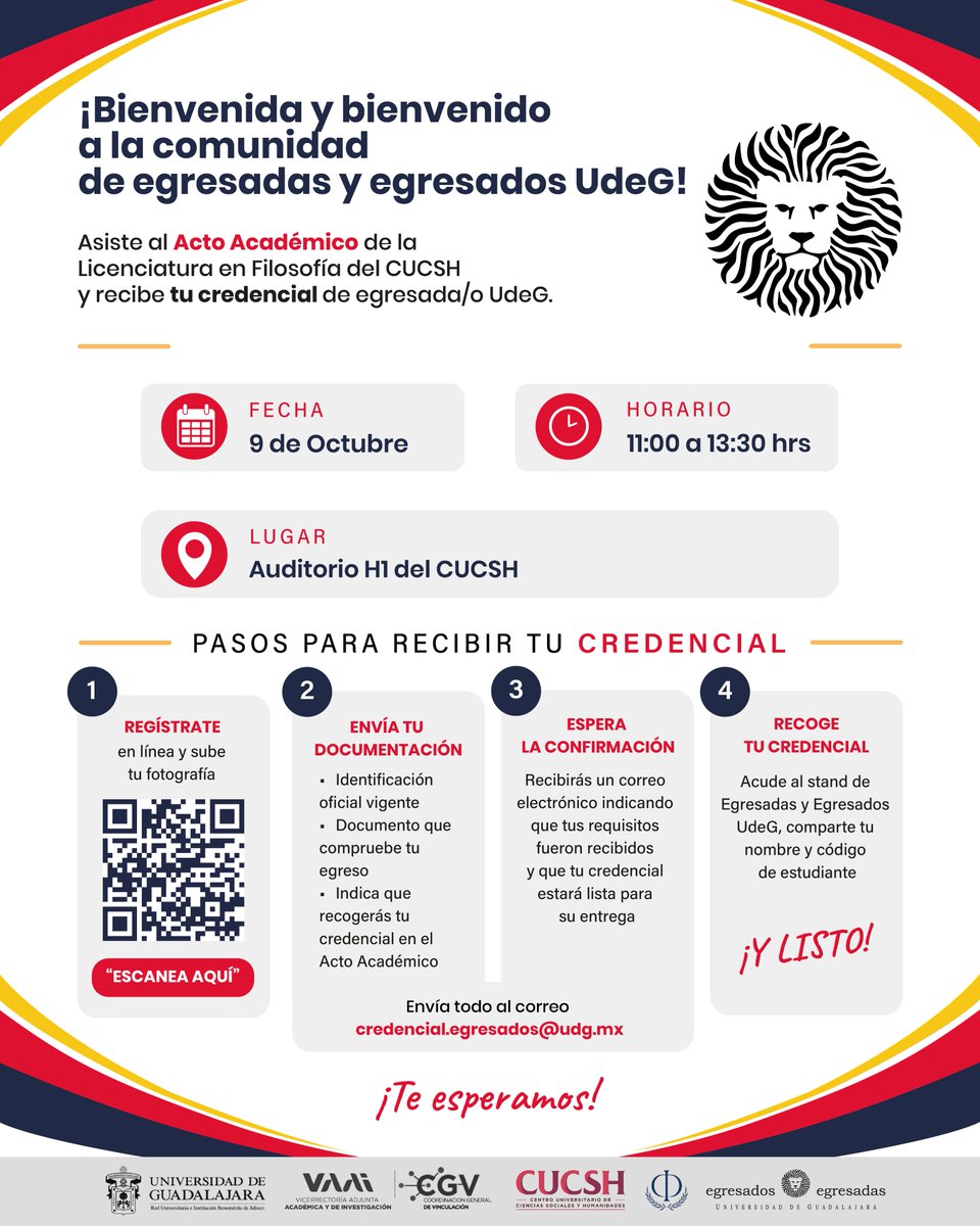 EgresadosyEXUDG's tweet photo. Nos vemos el viernes 9 de octubre...
📍Auditorio H1 del CUCSH 
⏳11:00 a 13:30 horas
Tramita tu credencial gratis; prepara tus requisitos (checa la imagen) y obténla para acceder a grandes beneficios y descuentos. ¡Te esperamos! #OrgulloUdeG

@CUCSH_oficial @Cgv_udeg https://t.co/O2EL5hKqYa