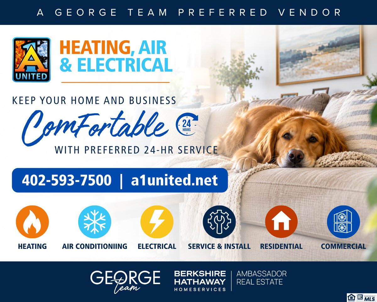 OmahaRealtorsNE's tweet photo. We’re proud to spotlight one of our George Team Preferred Partners — A-1 United Heating, Air &amp; Electrical! 🔥❄️⚡ We appreciate having a dependable local HVAC team we can confidently recommend to our real estate clients!

A-1 United
402-593-7500
[Website 🔗 in comments] https://t.co/iPMtTE7OfK