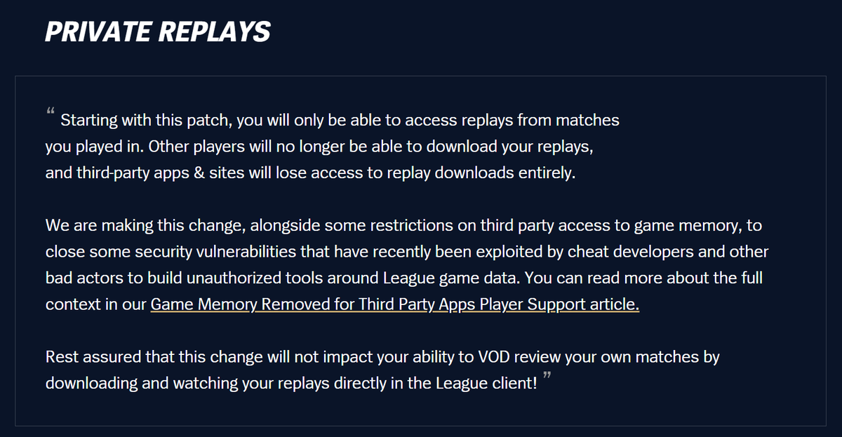 Vandiril's tweet photo. Okay, this sucks SOOOO MUCH...

Massive loss for the game and a huge middle finger to a lot of content creators. https://t.co/BTf6NOVZ5f