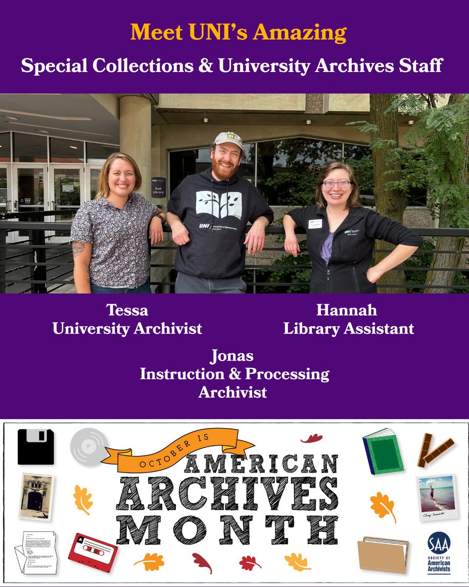 RodLibrary's tweet photo. October is American Archives Month! UNI's Special Collections &amp; University Archives serve students, faculty, and the community. Visit https://t.co/MUq3hAL8EF for info. https://t.co/nqVvaoLXrb