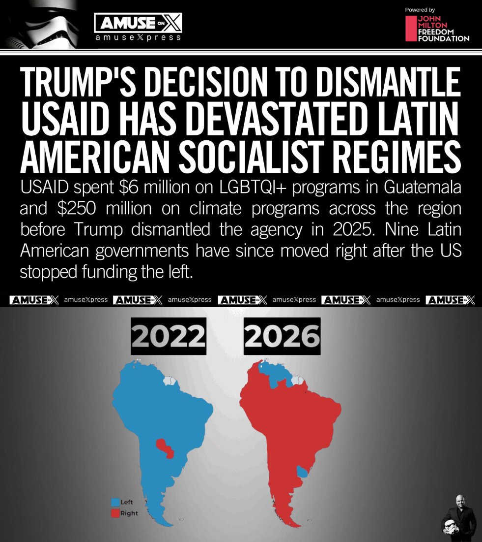 amuse's tweet photo. USAID: It is almost as if USAID had a boot on the neck of Latin America, and once its funding was cut, the people threw the socialists out of power.
